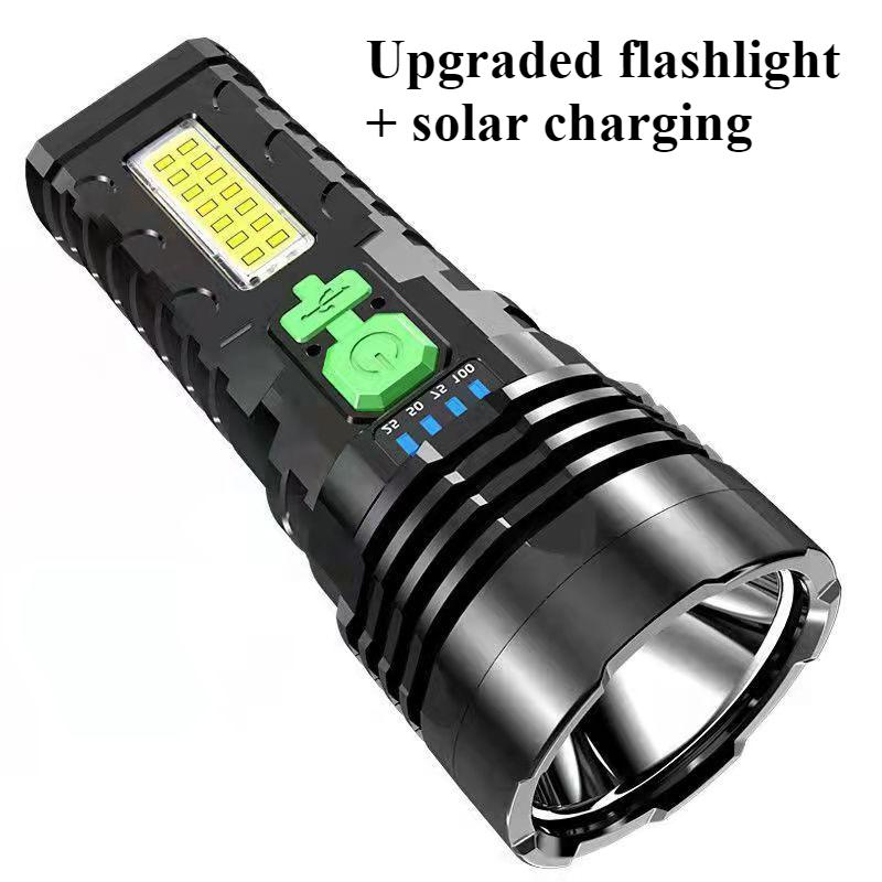 Solar LED Flashlight USB Charging Multifunctional Flashlight Waterproof Torch Built-in Battery Hand Light Camping Light