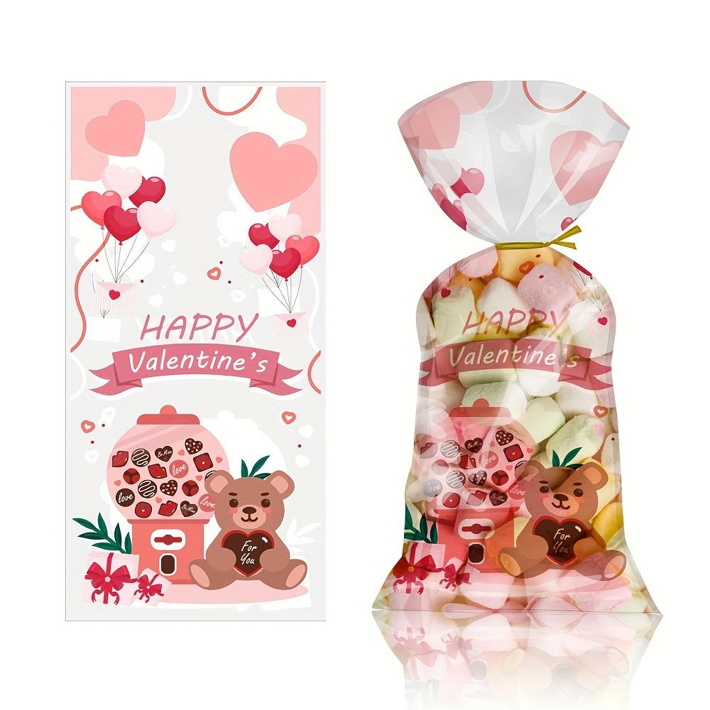 100 bucăți/pachet Saci pentru petrecere de Valentine Valentine Saci de bomboane din plastic pentru Valentine Saci de biscuiți 4 stiluri cu cravate răsucite pentru consumabile pentru petrecerea de Valentine