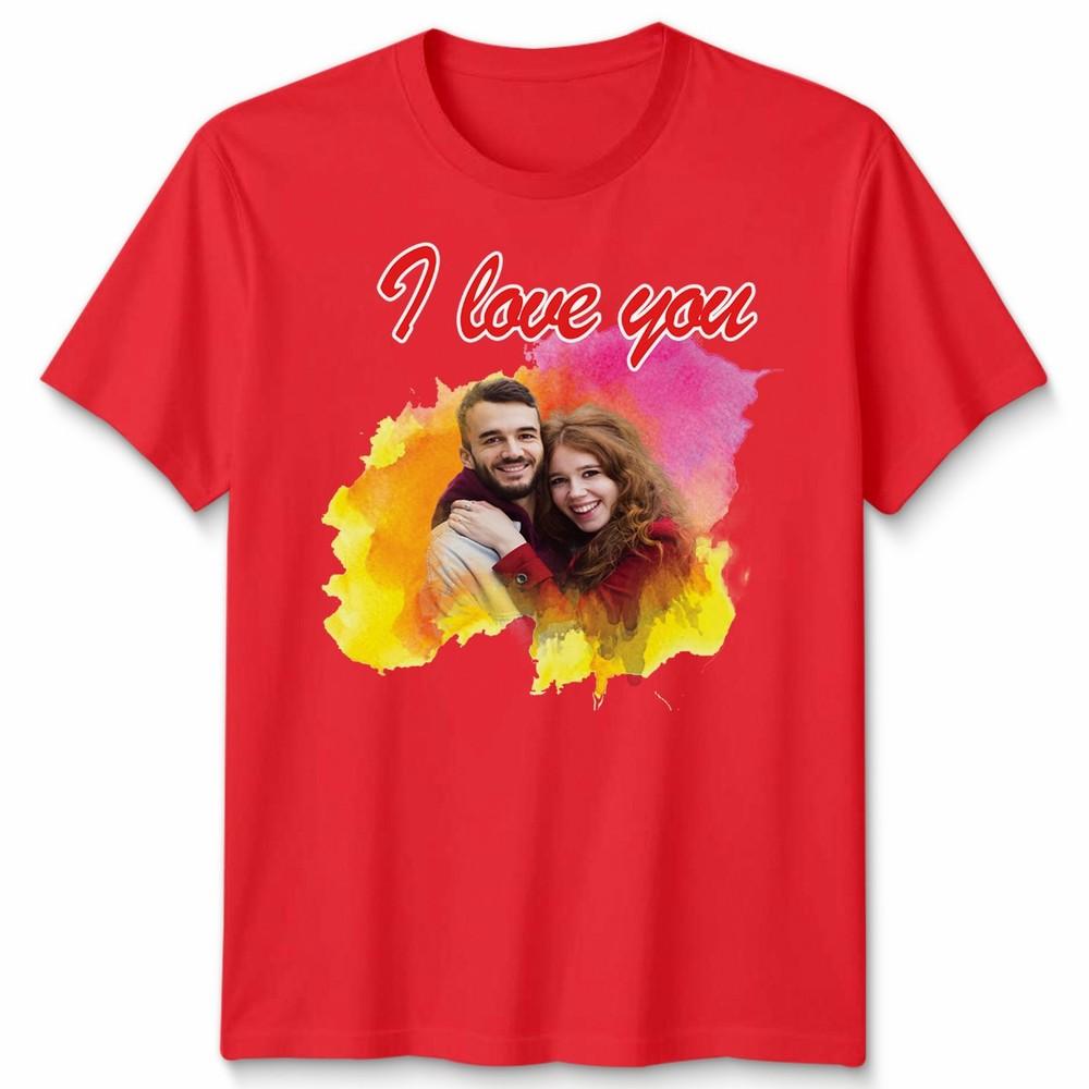 Custom Photo Personalised I Love You Couple Unisex Tshirt Valentines Gift