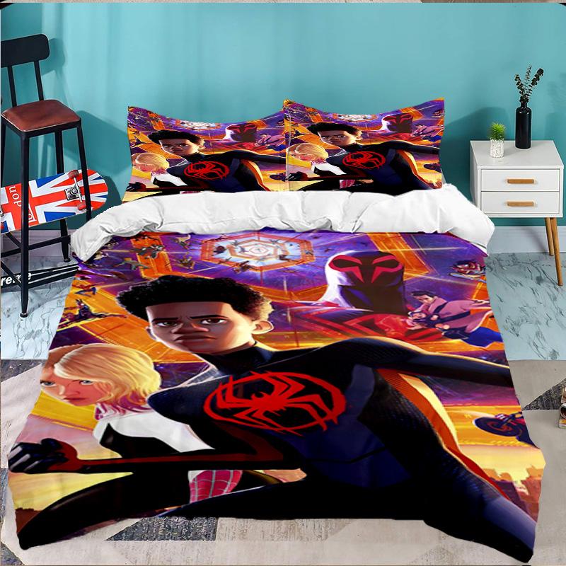 Into The Spider-verse 3-teiliges Bettwäsche-Set, Ideal für 1 Bettbezug und 2 Kissenbezüge, Perfekt als Geschenk für Fans, Ideal für Schlafzimmer, Studentenwohnheim