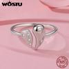 WOSTU 925 Sterling Silver Mother's Day Heart Open Ring For Women Adjustable Love Heart Jewelry Sentimental Gift For Mom Wife