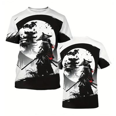 Καλοκαιρινό ανδρικό μπλουζάκι Samurai Harajuku με στάμπα με στρογγυλή λαιμόκοψη κοντό μανίκι Street Trend μπλουζάκια Ανδρικό μπλουζάκι μεγάλου μεγέθους για άνδρες