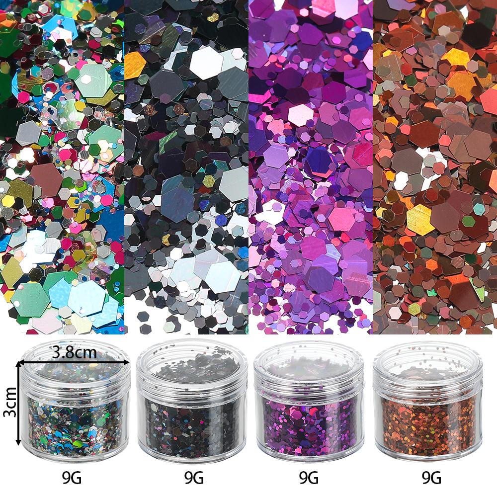 4 Flessen/Set Holografische Zeshoekige Grove Glitter Epoxy Hars Vulvlokken Laser Pailletten voor DIY Epoxy Hars Nagelkunst Vullingen