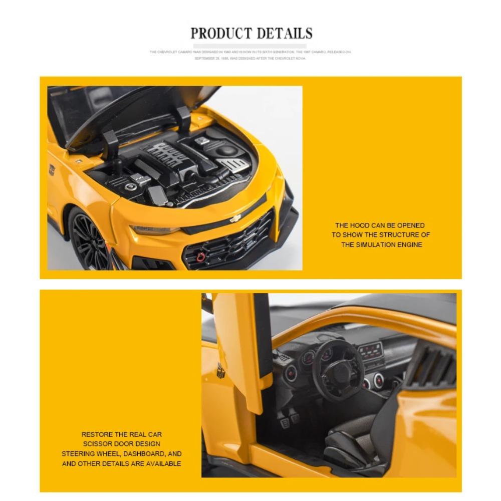 1/24 Alloy Die Cast Chevrolet Camaro Sports Car Model Toy Vehicle Simulation Sound Light Pull Back Collection Toys for Children Gifts