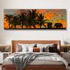 Silhouettes of Wild Animal Elephants Canvas Painting Landscape Sunrise Posters And Prints Wall Art Pictures Home Decor No Frame