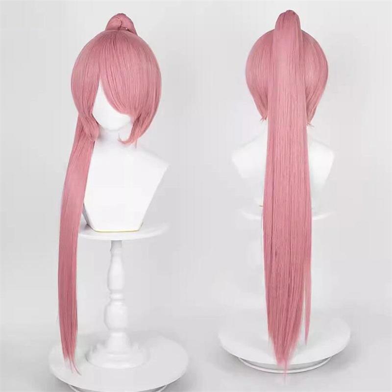 Peruca de cosplay de rabo de cavalo reto de 90 cm, peruca curta de anime, peruca universal multicolorida, resistente ao calor, cabelo sintético + touca
