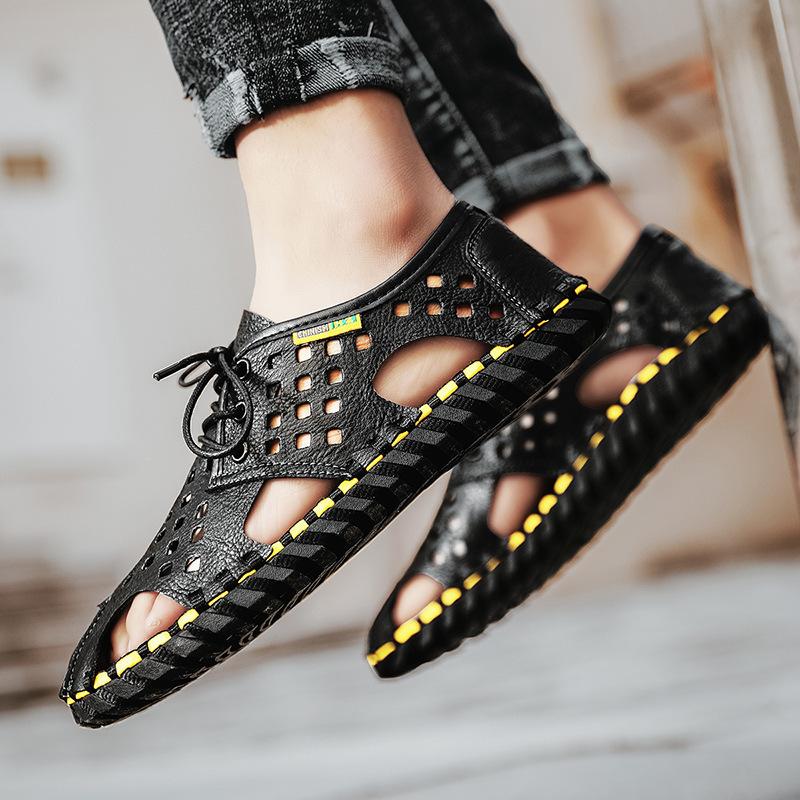 2025 Summer New Breathable Soft-soled Men's Casual Shoes Hollowed Out Hand-stitched Sandals Bag Head Outer Hole Shoes