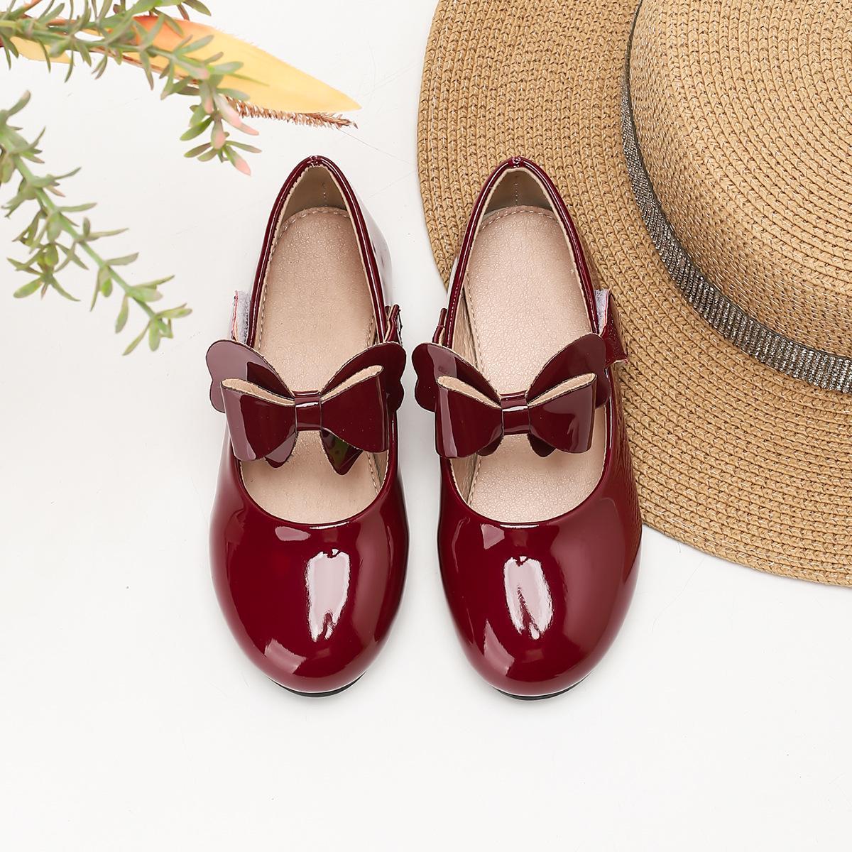 Girls  Glossy Bow Velcro Princess Dress Shoes Size 32 кларет