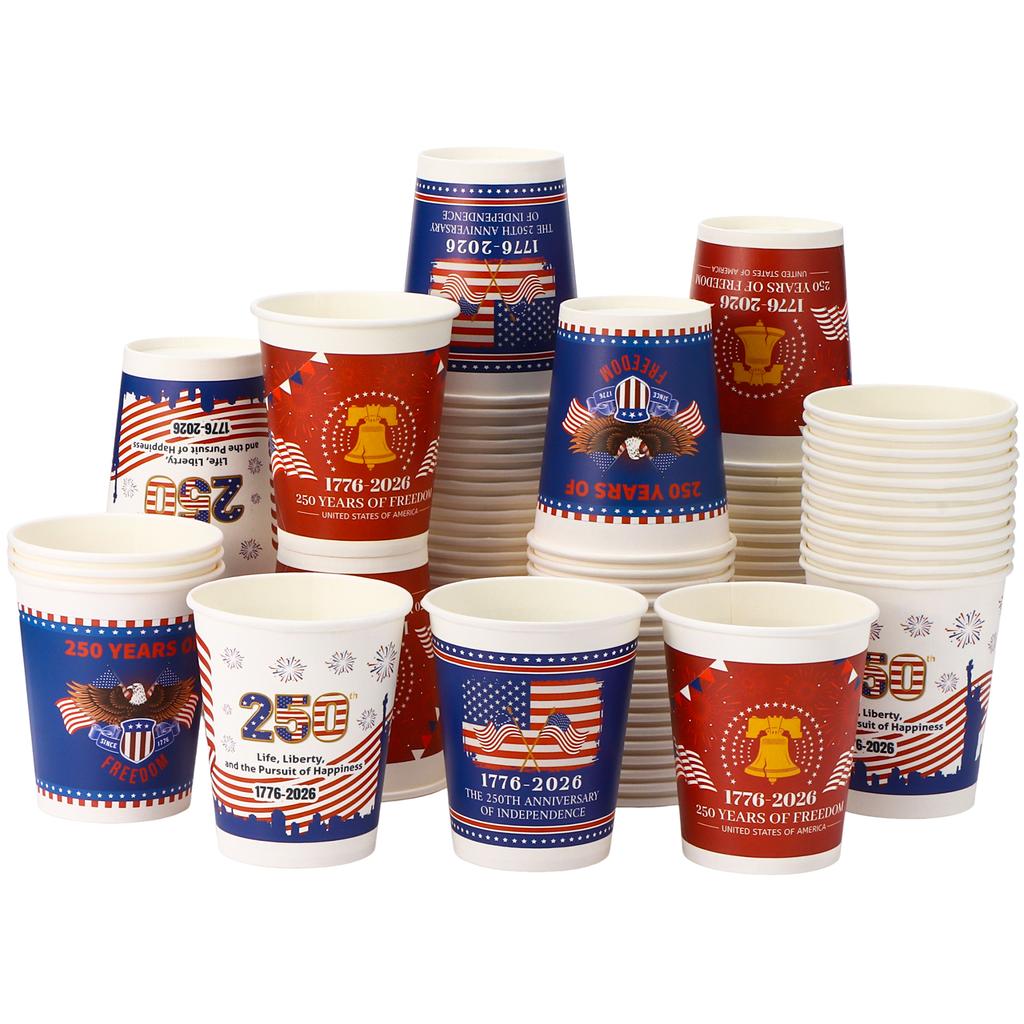 100 Pcs 4Th Of July Decorations Cups Bulk 9Oz Disposable Paper Cup For 250Th Anniversary American Flag Patriotic Party Supplies