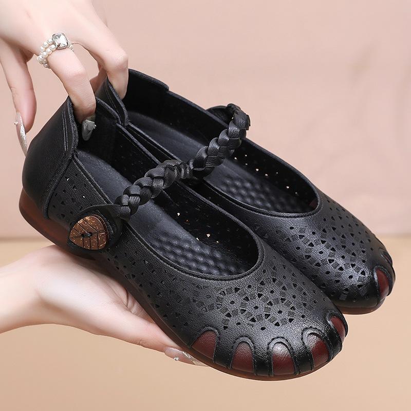 

Туфли на мягкой подошве из мягкой кожи, сандалии, туфли с перфорацией, одинарная обувь для пожилых людей, подошвы из коровьей жилы, удобная женская обувь средней и старшей возрастной группы на лето 41