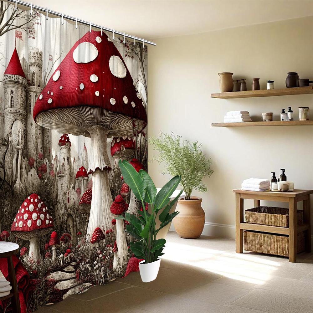 Fantasy Mushroom Forest Shower Curtain Waterproof Bathroom Decor Gothic Style Fairy Tale Woodland Print Curtain for Home Bath No