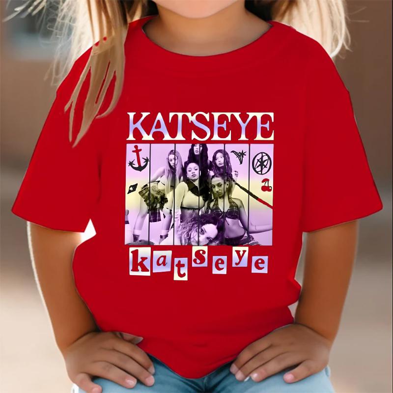 Girl Group KATSEYE Print T-Shirt Boys Girls Casual Tee Shirts Summer O-Neck Tops 2026 Summer Short Short Fashion Kids Clothes