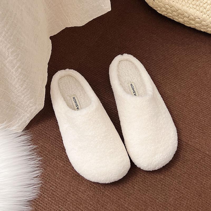 Baotou Warm Cotton Retro Slippers – Postpartum Casual Velvet Fluffy Half-Slippers for Home
