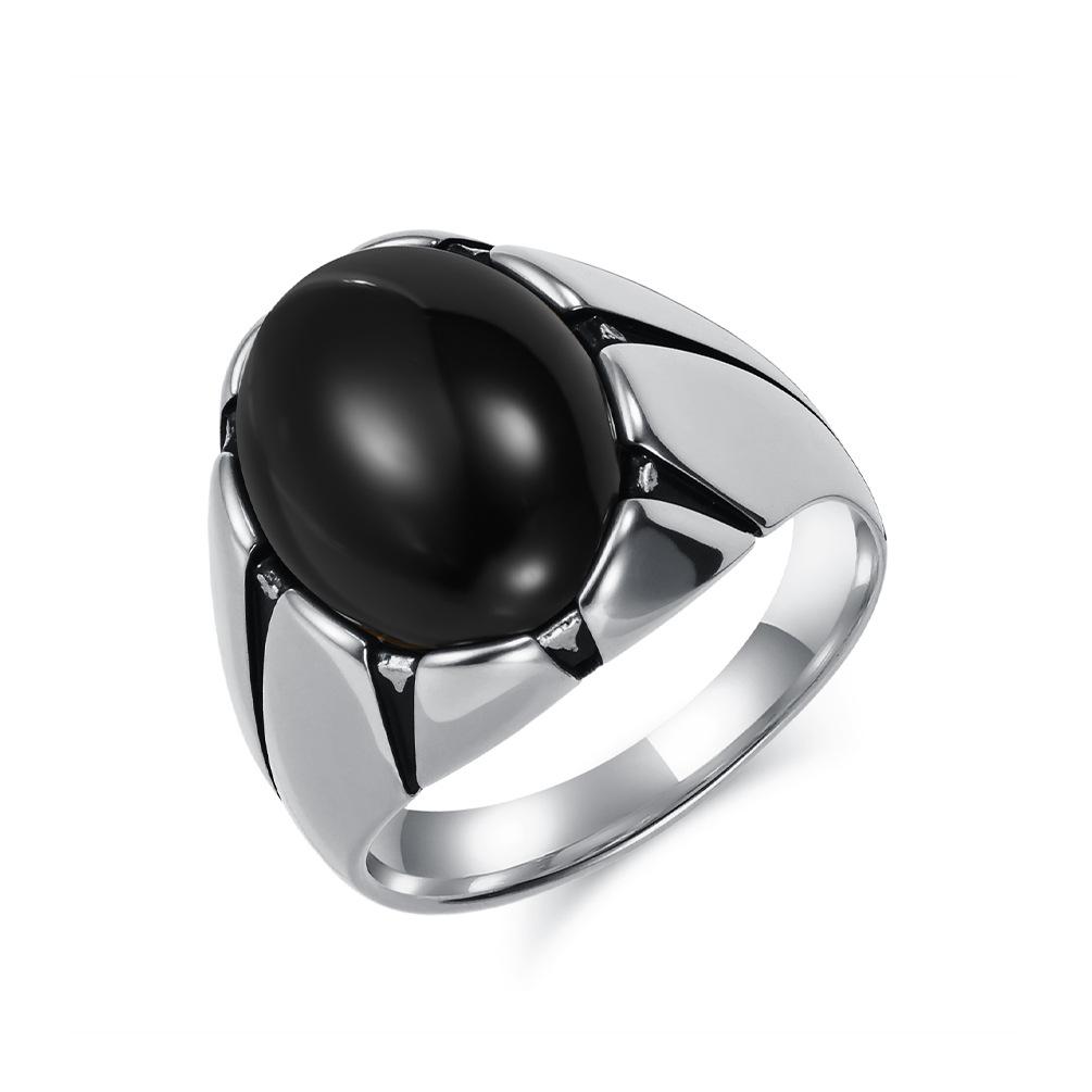 Retro Tiger Eye Titanium Steel Men's Oval Black Gem Ring
