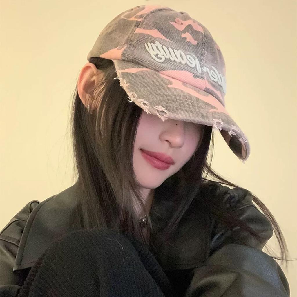 Ripped Style 3D Letter Embroidered Baseball Cap For Men And Women, Sun Camouflage Personalized Niche Baseball Cap