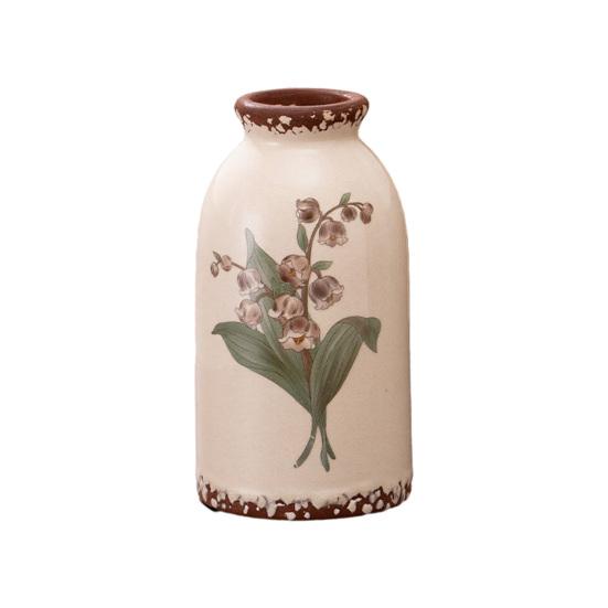 

Vintage Ceramic Flower Vase Retro Chinoiserie Floral Pattern Vase Rustic Boho Farmhouse Decorative Vase for Home Bookshelf Table Centerpiece 15cm D