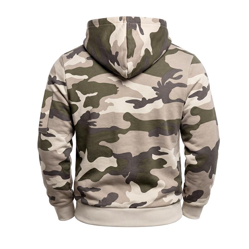 Men's Camouflage Half Zip Hoodie, Long Sleeve Drawstring Hooded Sweatshirt with Zipper Pockets, Casual Tactical Streetwear Pullover for Men