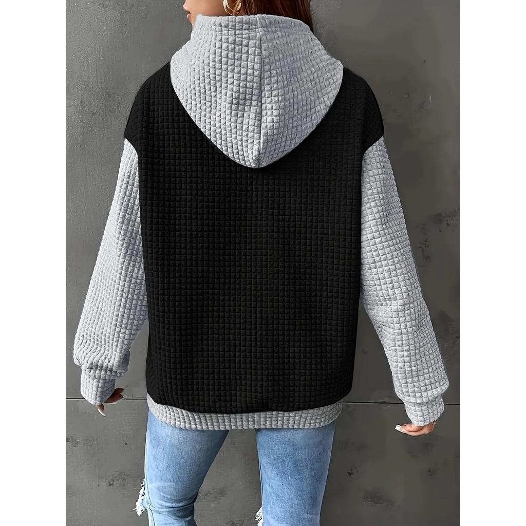 Fall Winter Women's Plus Size Color Block Pullover Hoodie, Casual Fashion Hooded Sweatshirt for Crossborder Europe America