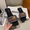 Fashion Summer women's slippers  designer casual beach sandals Rhinestone luxury slippers T7