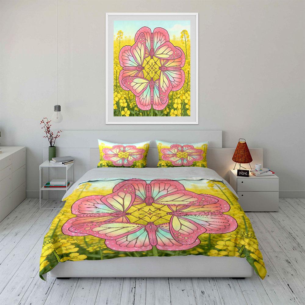 Butterfly Floral Art Set Decor Soft Comfortable Duvet Cover Bedding Set Included 1*Duvet Cover & 2*Pillowcases, Gift