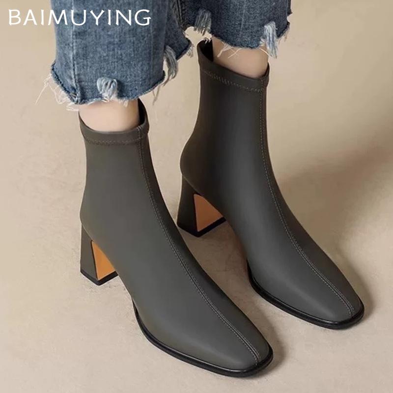 Ankle Boots Winter Women Shoes Leather Pointed Toe Mid Heels Elegant Shoes 2025 Trend Fashion Pumps Goth Chelsea Botas De Mujer