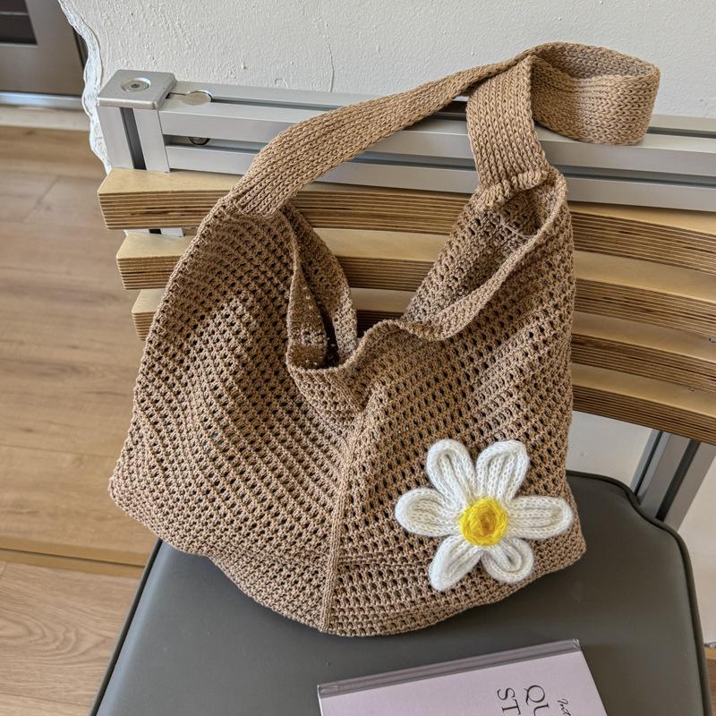 

Плетеная сумка женская новая на плечо сумка-тоут ленивый ветер вязаная ажурная цветочная пляжная сумка