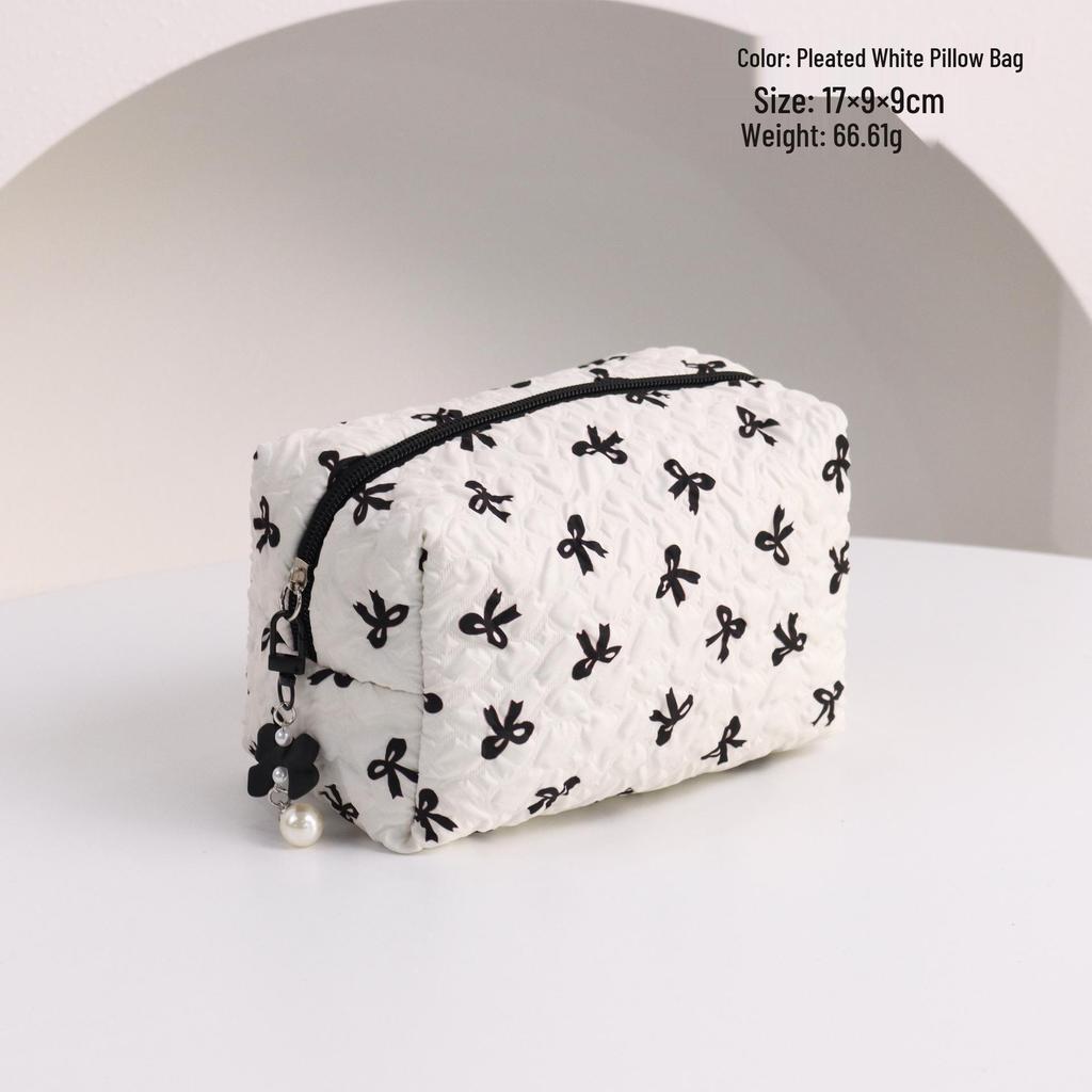 Elegant Pleated Bow Makeup Bag: Chic Design & Convenient Lipstick Clutch for Women