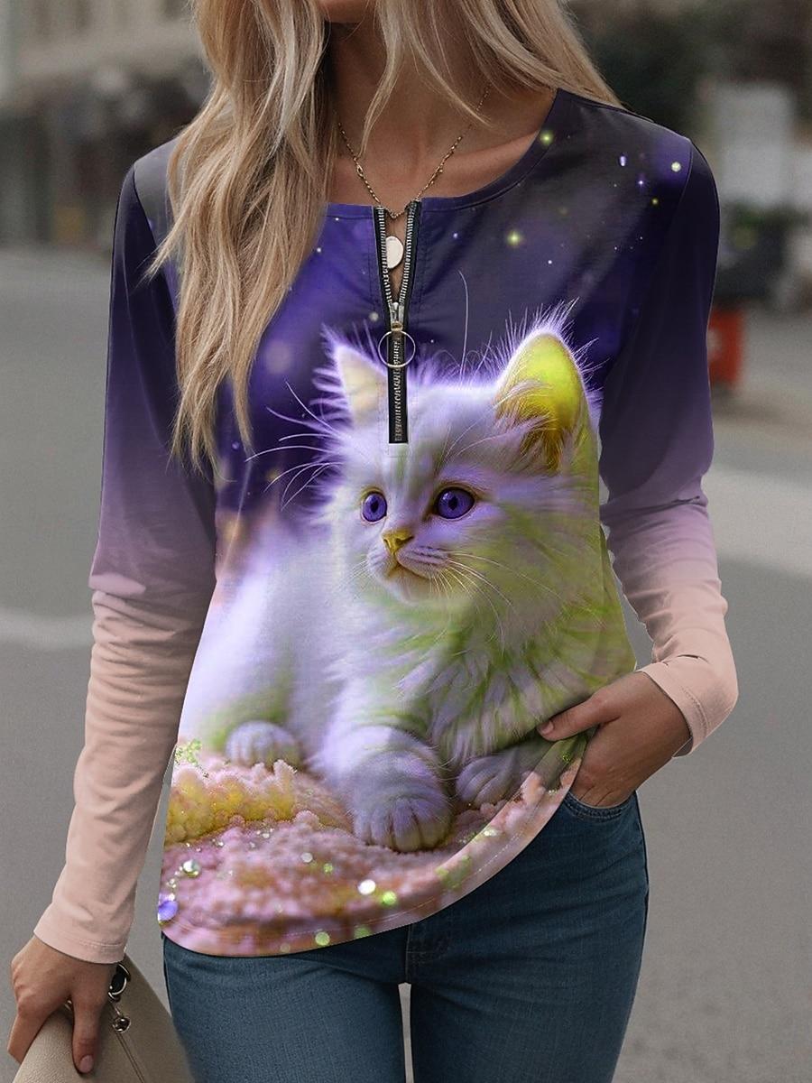 

Женская футболка с графическим принтом животного, винтажная, стильная, повседневная, с длинным рукавом, с круглым вырезом, обычная, на каждый день 5XL