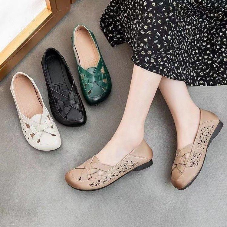 Summer new soft sole soft surface hollow retro hole shoes flat heel single shoes