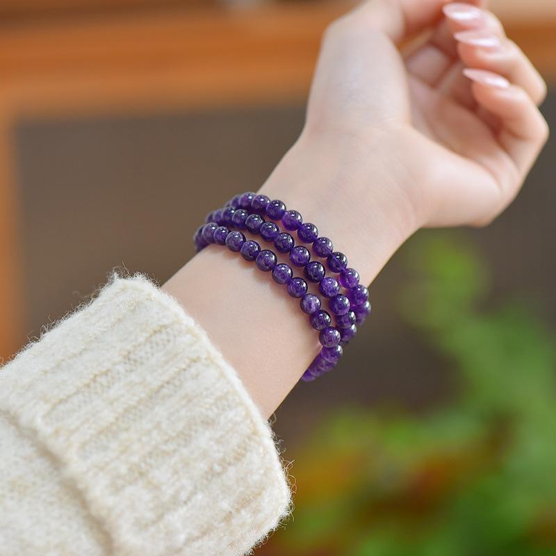 Natural Amethyst Bracelet Wrapped Three Times Uruguayan Amethyst Multi-loop Bracelet Beaded Finished Crystal Jewelry
