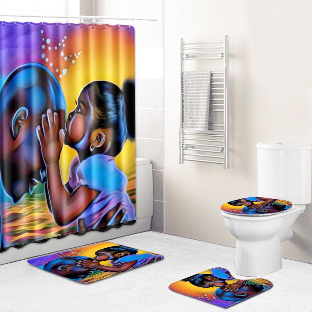 African American Women'S Bathroom Non-Slip Floor Mat, Shower Curtain Combination Carpet, European And American Wind Explosion Female Fixed Zhi