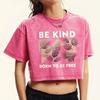 Be Kind Born To Be Free Leaf Printing Washed T Shirts Women Retro T-Shirts Summer T-Shirts Street Cotton  Tees Top