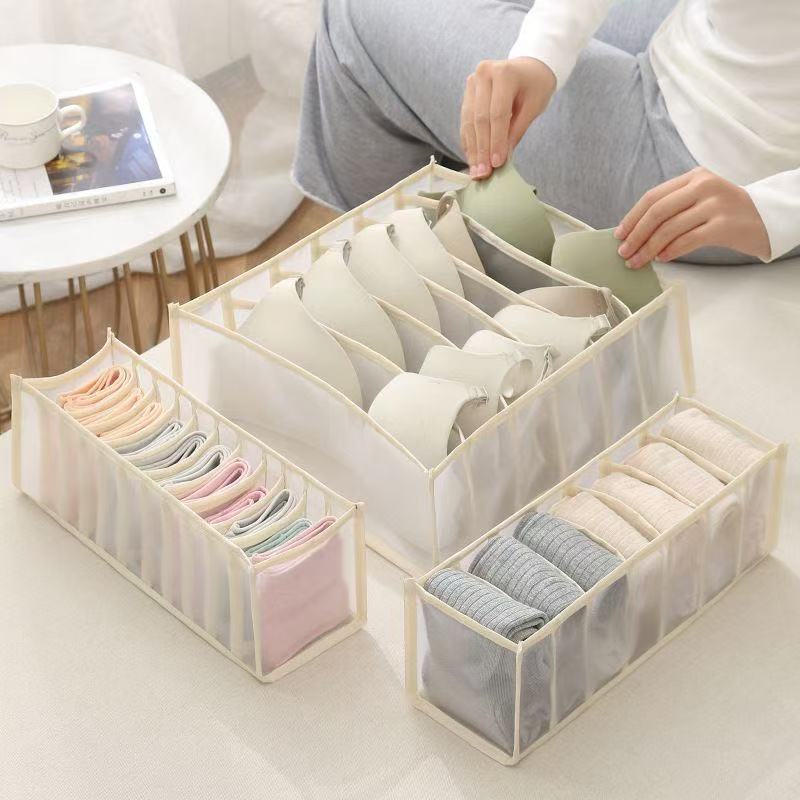 Innerwear Organizer With Divided Mesh Compartments For Home Bedroom Storage