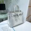 Retro Crocodile Crossbody Handbag with Diamond Buckle for Women