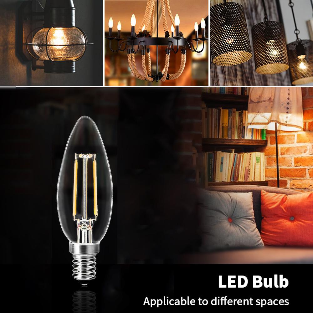 Honorall 2W LED Light Bulb 2700K Warm White E14 Base Candelabra Bulb LED Lamp 20W Equivalent Clear Filament Vintage Style LED Light Bulb Honorall 2W LED Light Bulb 2700K Warm White E14 Base Candelabra Bulb LED Lamp 20W Equivalent Clear Filament Vintage Style LED Light Bulb