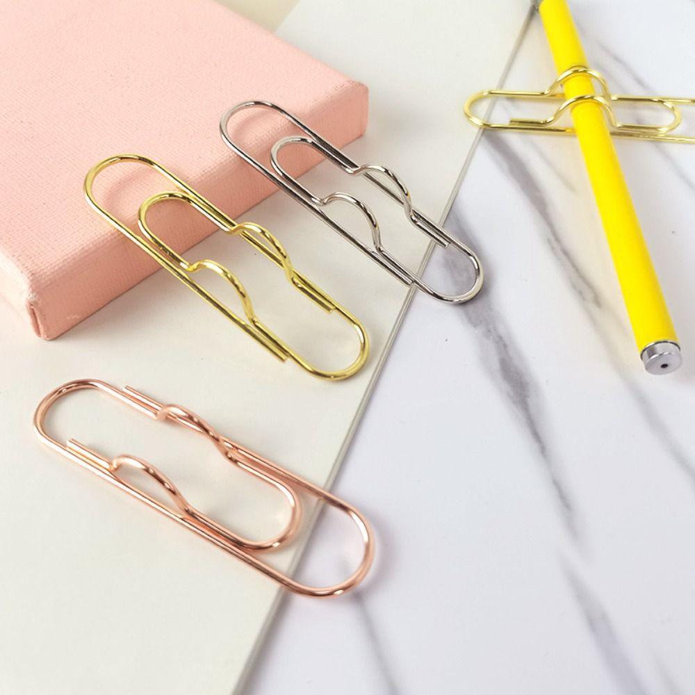 10pcs Colorful Paper Clips Document Clips Bookmarks Stationery Pen Holder  Metal