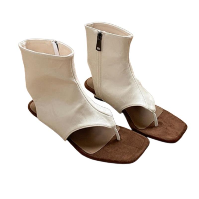 Thick Heel Toe Cool Boots Women's Summer Open Toe Herringbone Roman Sandals Wear Super Fire with Skirt Short Boots