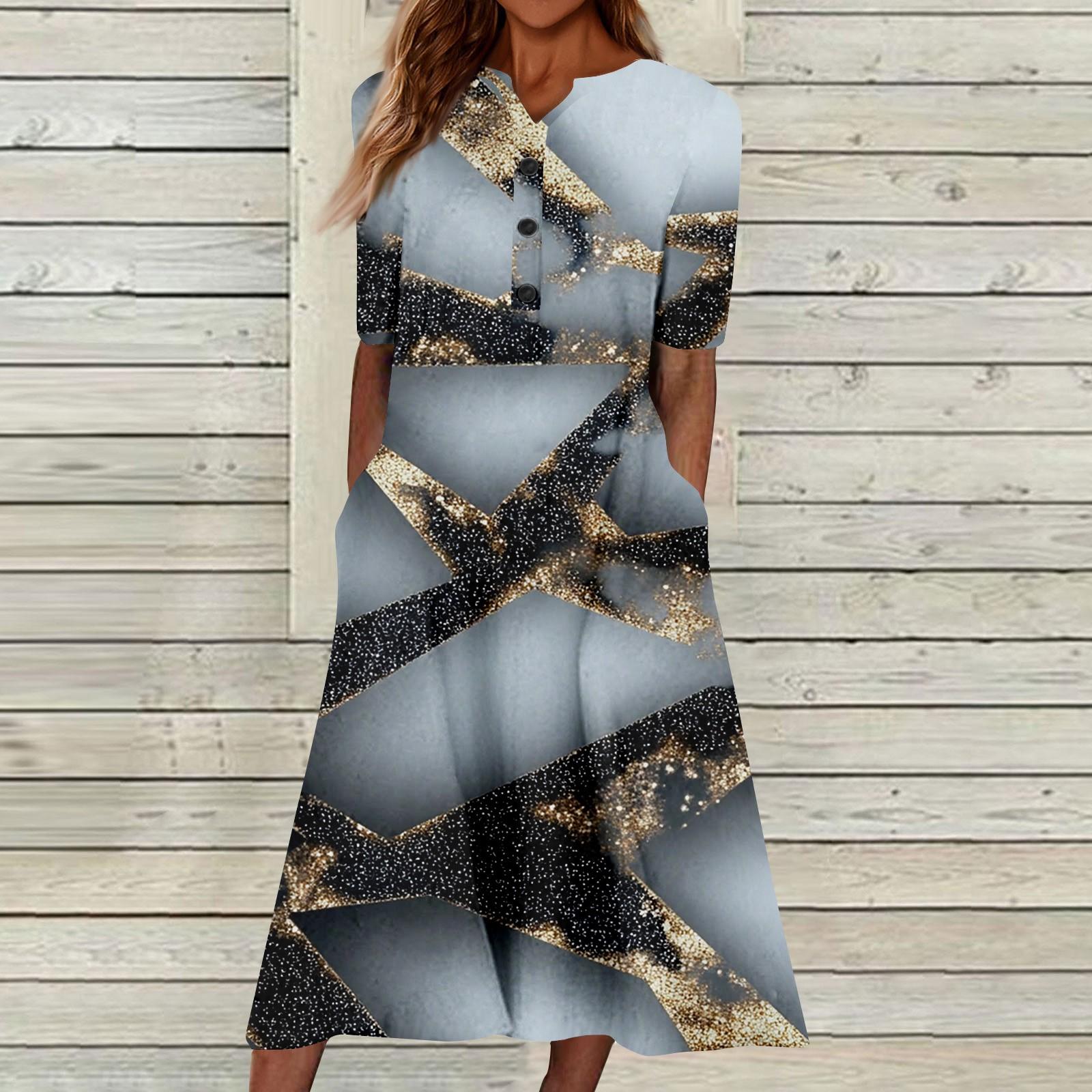 

Женский летний повседневный цветочный (Градиент) Платье с коротким рукавом с принтом L чёрный