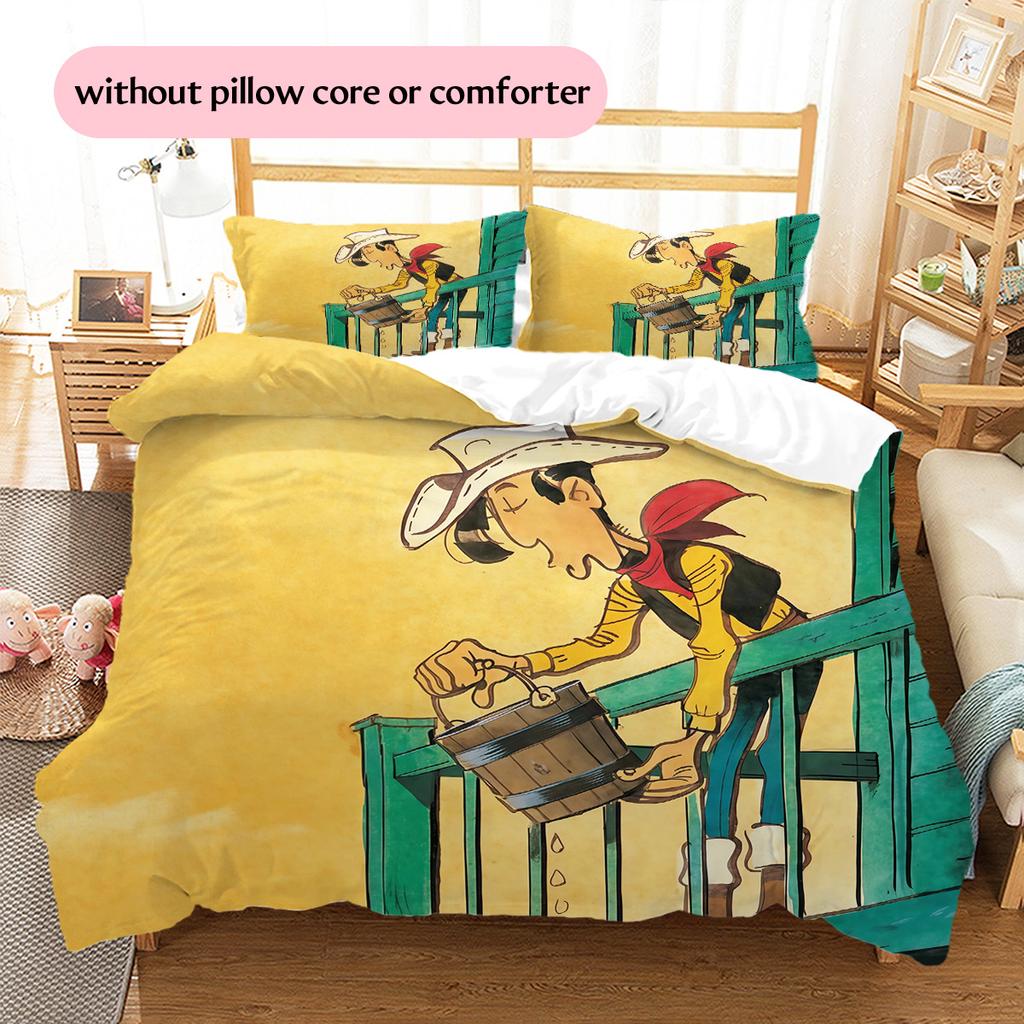 Lucky Luke2 Muster Bettwäsche Steppdecken-Set Heimdekoration Geschenk (1 Bettbezug + 2 Kissenbezüge (ohne Füllung))