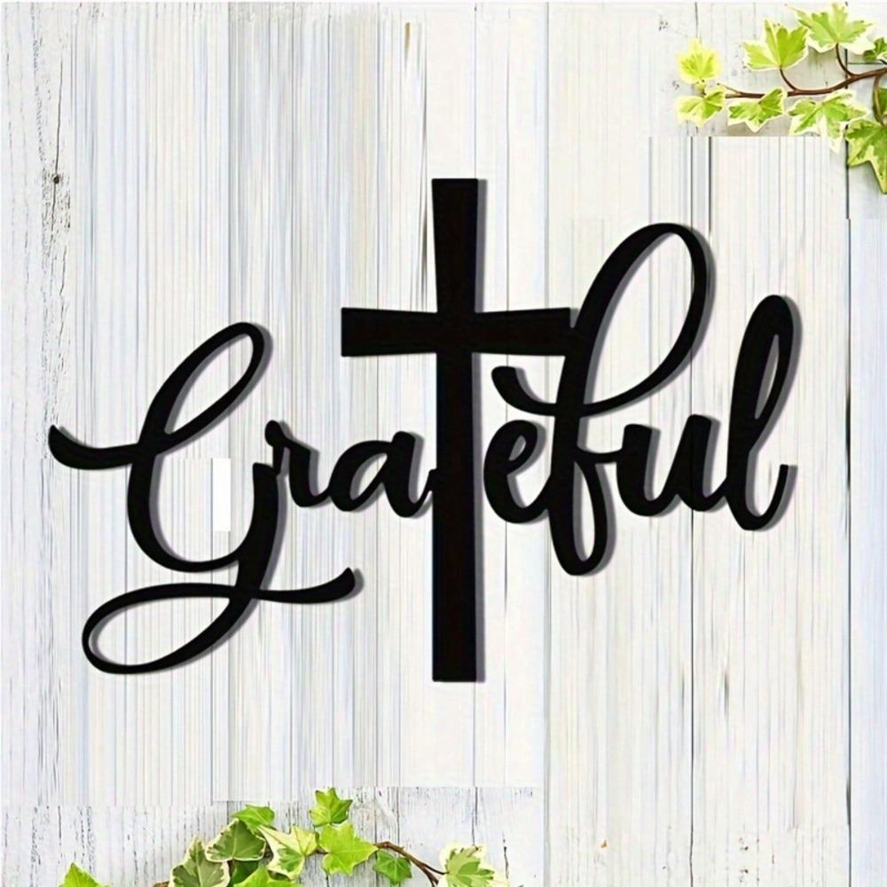 Grateful Cross Metal Wall Art Christian Home Decor Inspirational Message Religious Sculpture