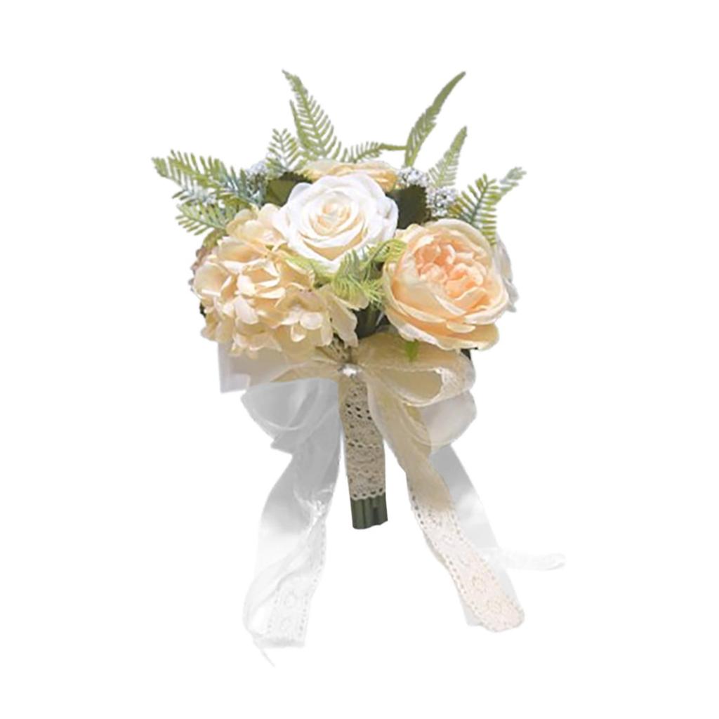 Wedding Bridal Bouquet Ribbon Bridesmaid Bouquet Fake Silk Rose Decor for Ceremony Anniversary Farmhouse Wedding Festival Church
