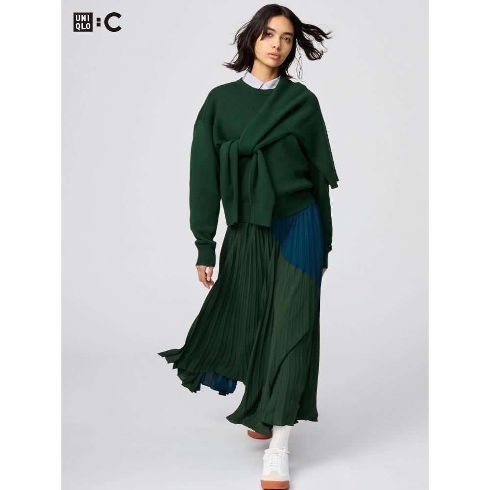 Uniqlo Pleated Long Skirt  Color Block 
