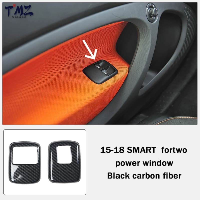 Center Console Panel Black Carbon Fiber Car Interior Sticker Suitable for Mercedes-Benz Smart Fortwo 453 LHD 2015-2018