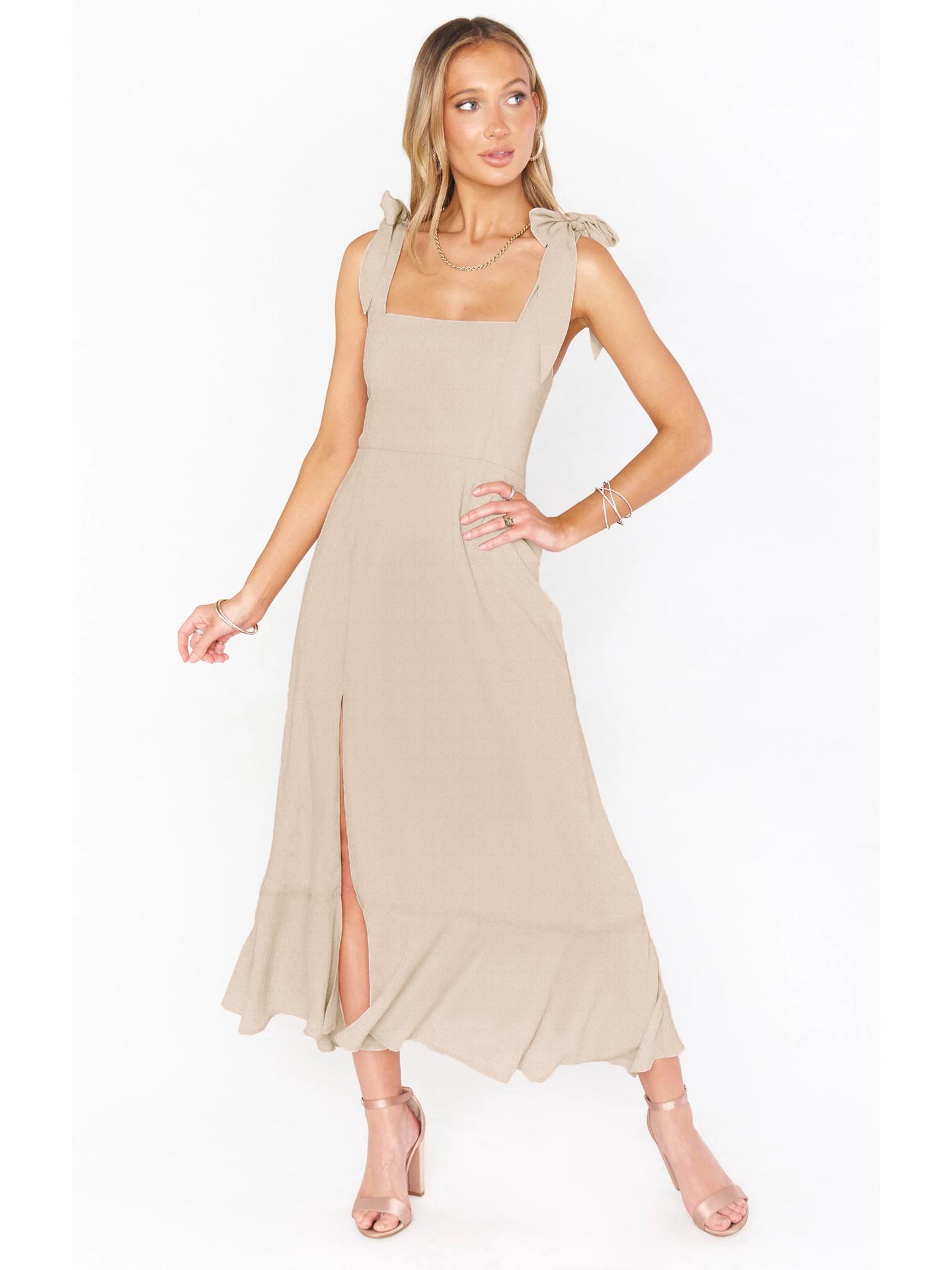 

Элегантное французское платье высокого класса с разрезом для лета - Женская европейская и американская мода Small (S)