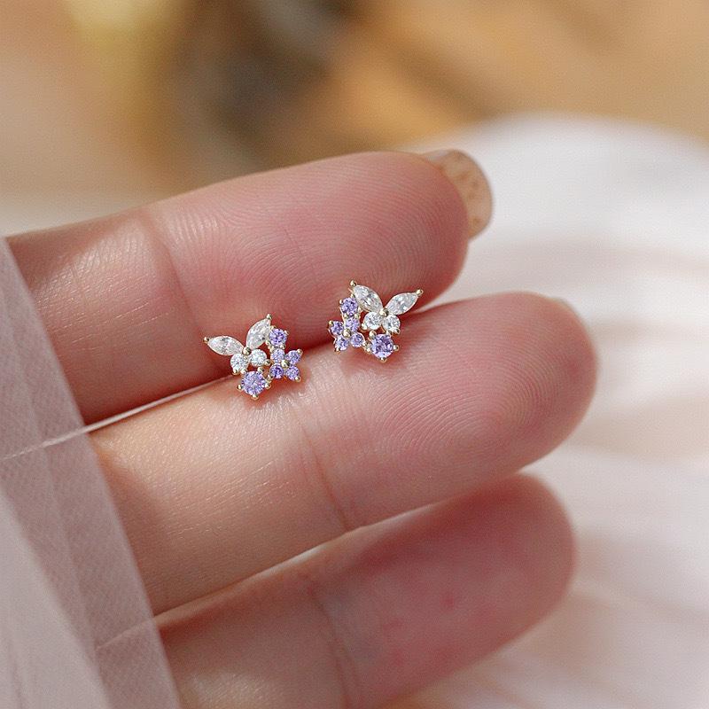 Beixi Lavender Butterfly S925 Sterling Silver Stud Earrings - Exquisite and Luxurious Design