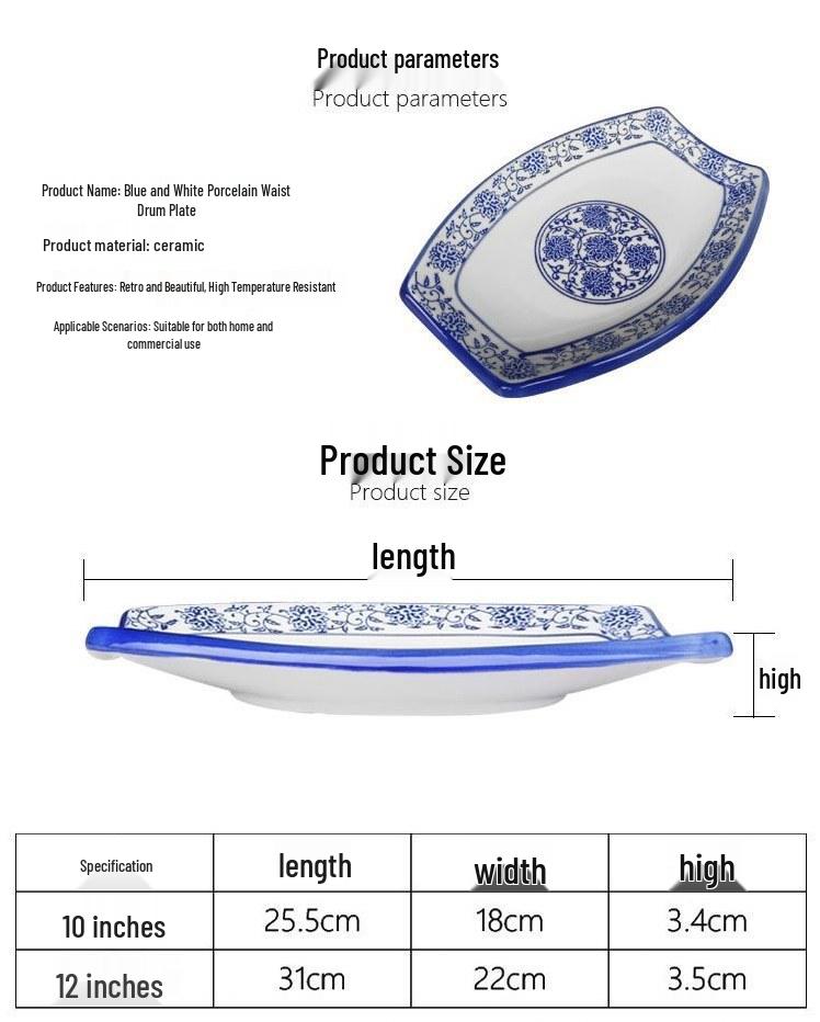 Ceramic Broccoli Plate - Blue & White Porcelain Chinese Style Dish
