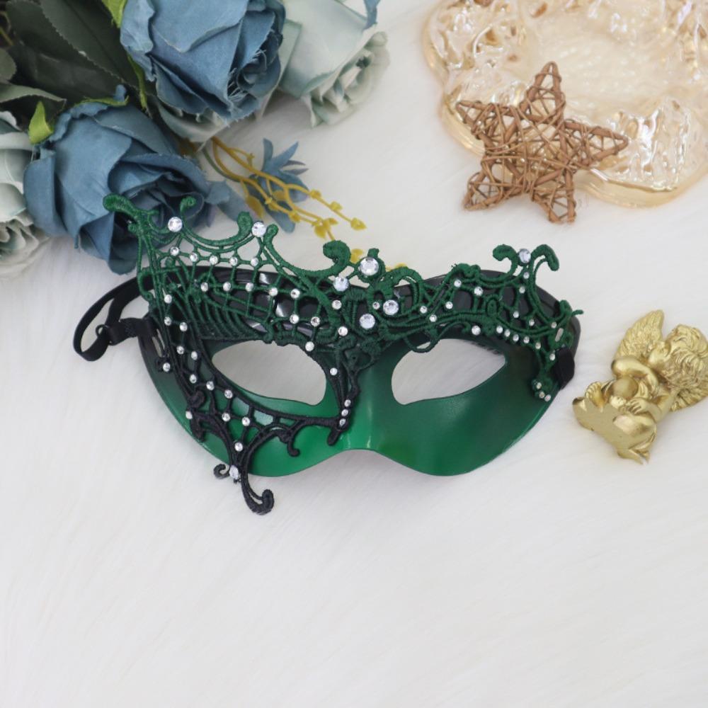 

Hollow Lace Half-Face Mask Plastic Rhinestone Mask Elegant Party Mask Prom Party зелёный