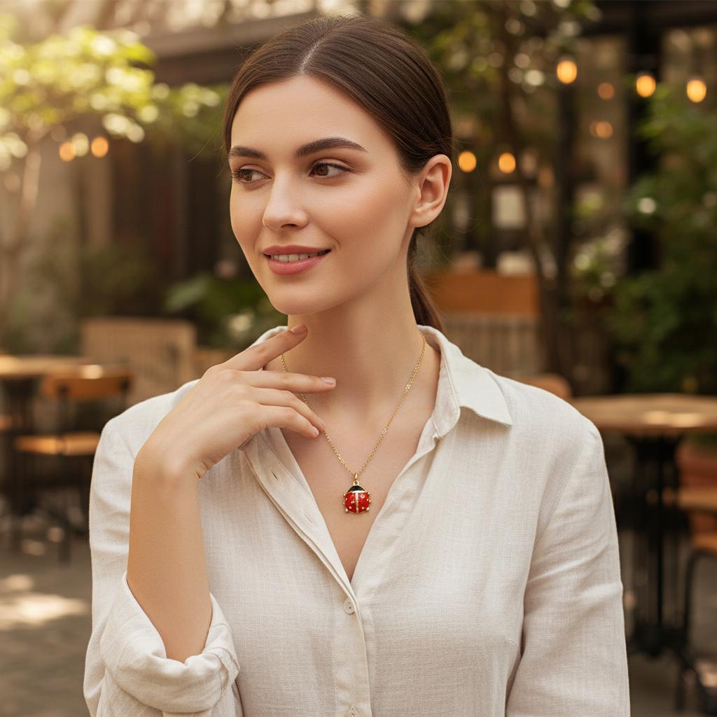Ladybug-Pendant Necklace With Zirconia For Women Lightweight Allergy Free Jewelry Gift