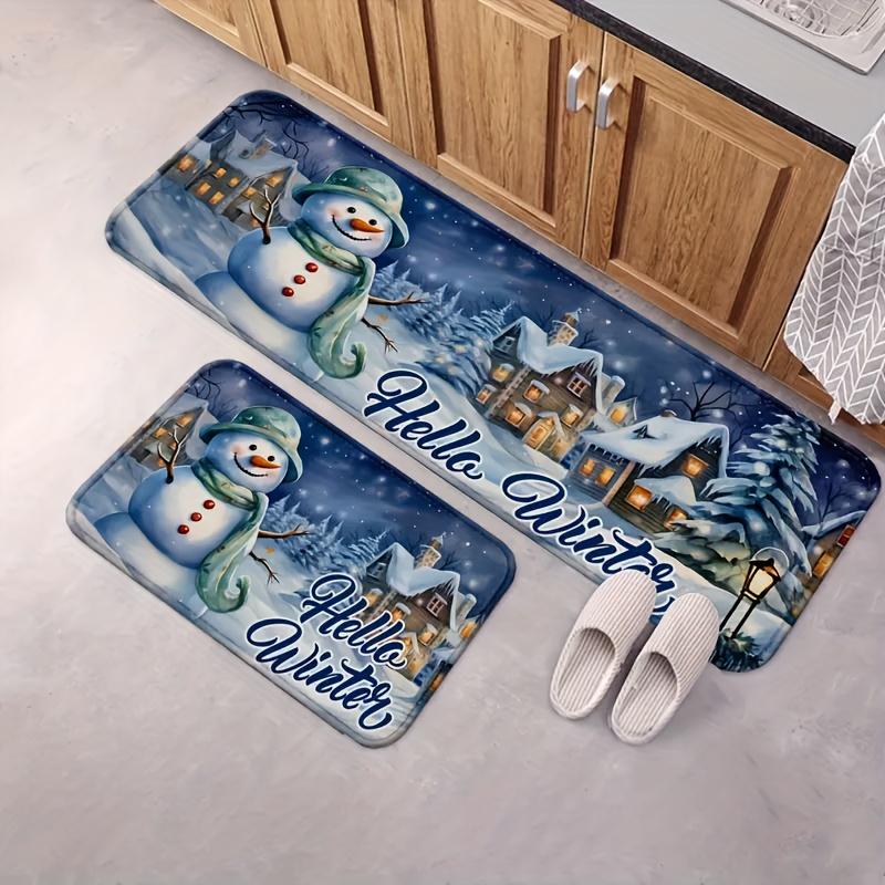 Christmas Snowman Kitchen Mat Home Decor Bedroom Hallway Balcony Rugs Bathroom Non-slip Entrance Mat Christmas Decorations