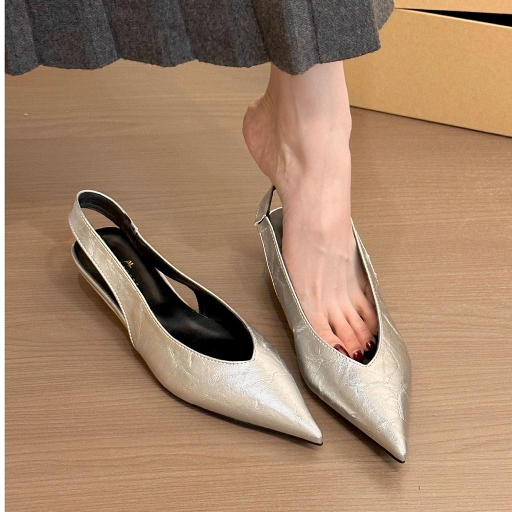 High intelligence leopard print! Temperament pointed leopard print gray bag head empty sandals women's 2025 spring and summer new flat single shoes